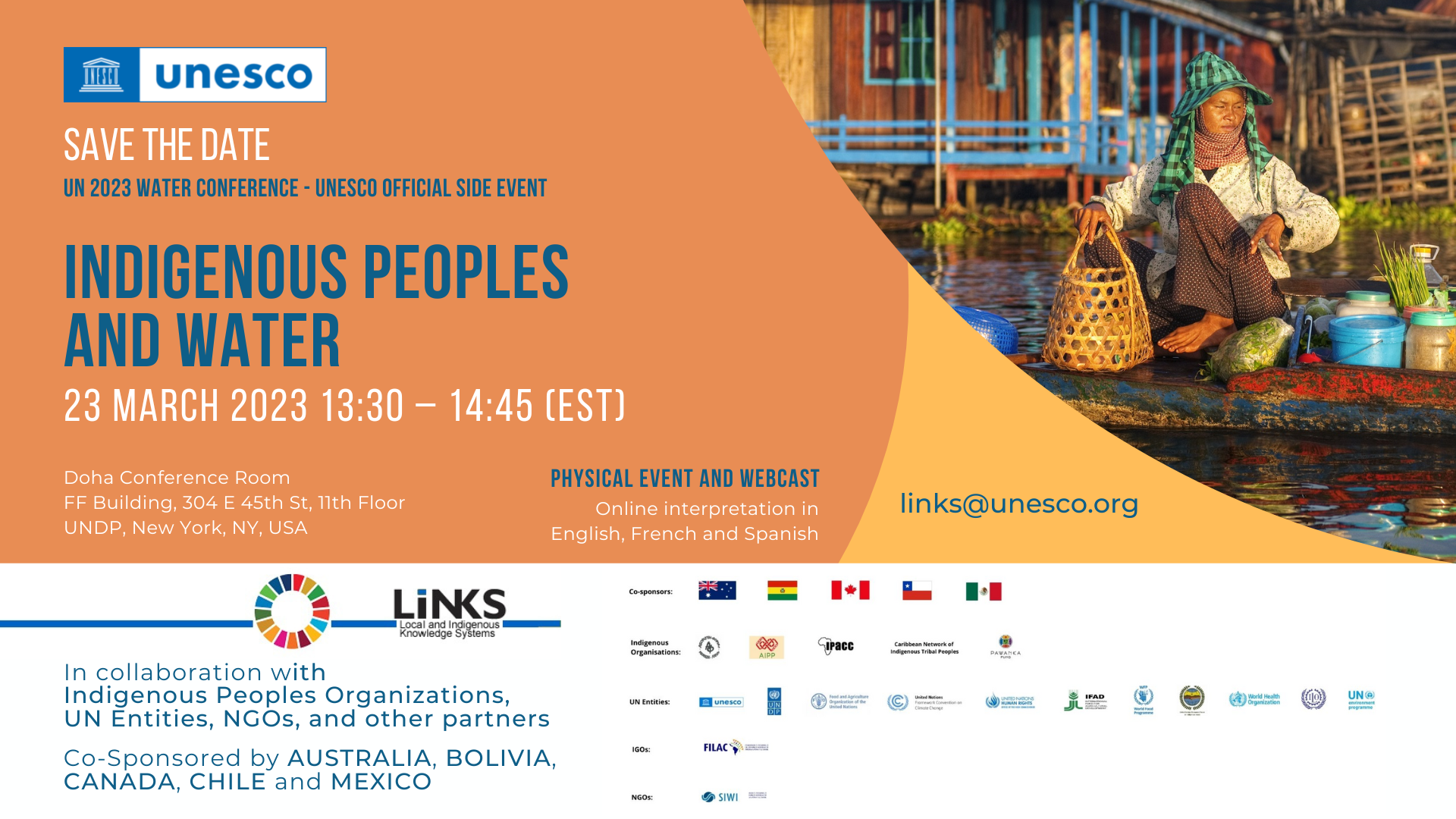 Save the Date - UN 2023 Water Conference - UNESCO Side Event - Indigenous peoples and water